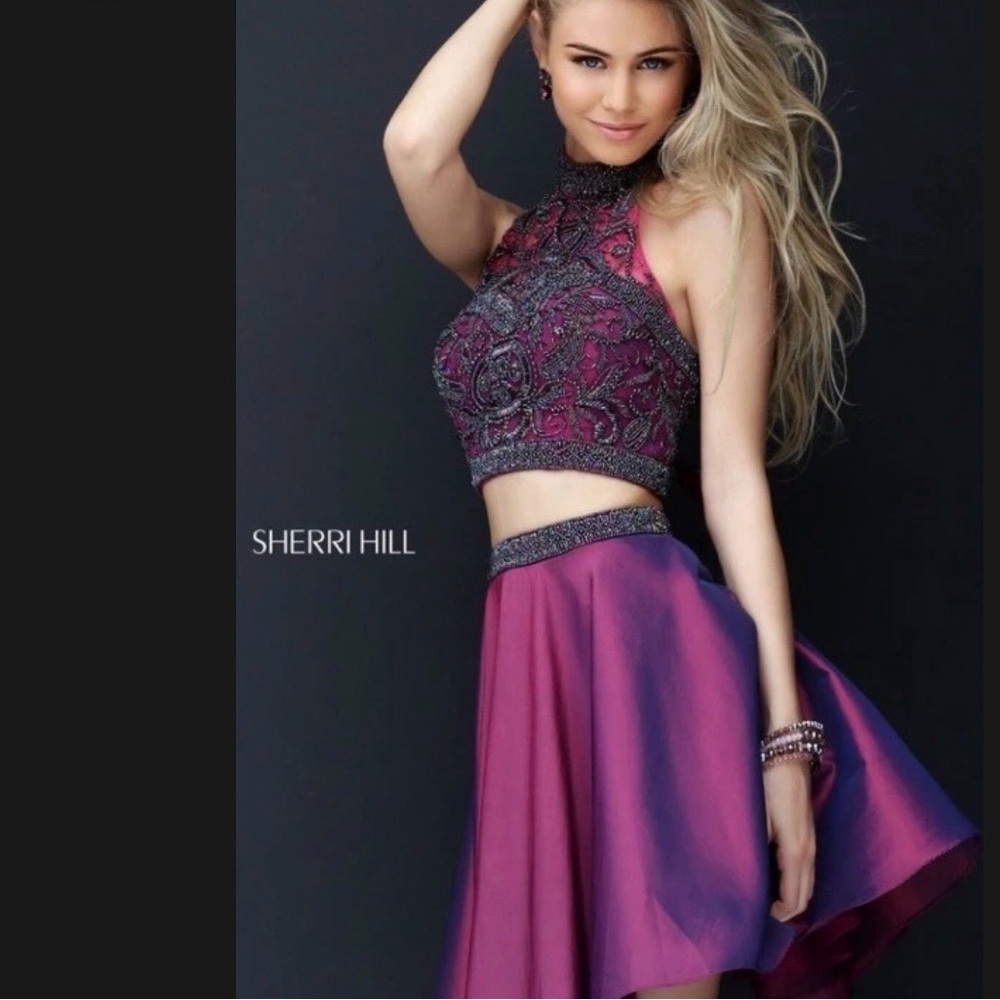 Sherri Hill Plum Halter 2 Piece Dress Size 0
